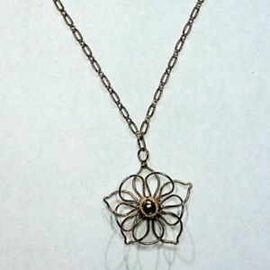Flower Pendant Necklace  20" open work wire wrappe